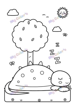 Coloriage Le dino qui fait la sieste à imprimer