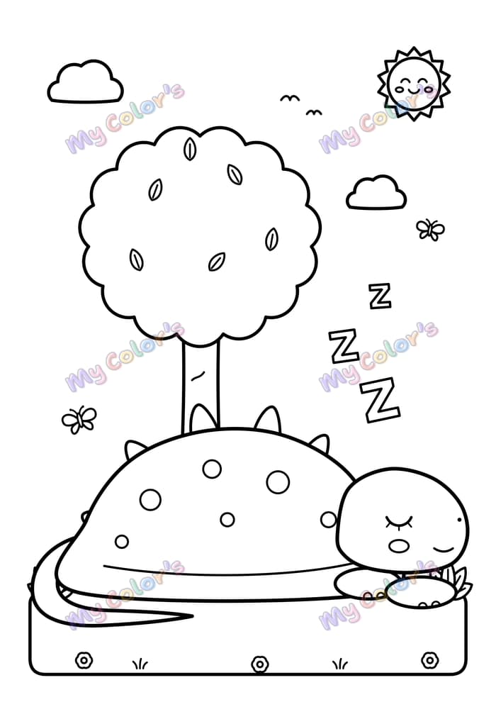 Coloriage Le dino qui fait la sieste à imprimer