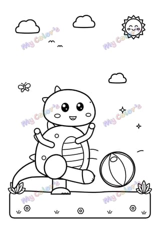 Coloriage Le dino qui joue au ballon à imprimer