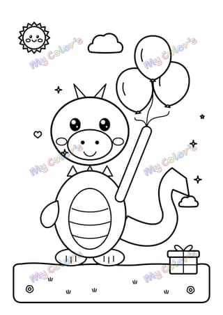 Coloriage Le dragon aux ballons à imprimer