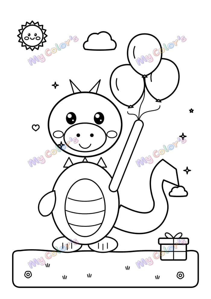 Coloriage Le dragon aux ballons à imprimer
