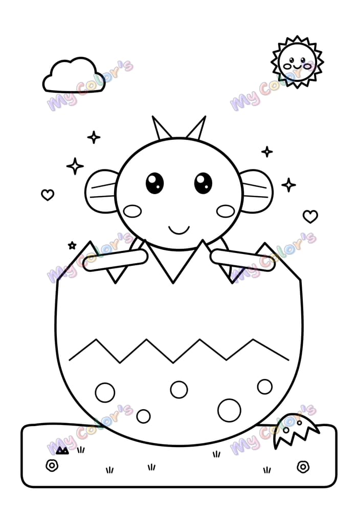 Coloriage Le bébé dragon qui sort de son œuf à imprimer