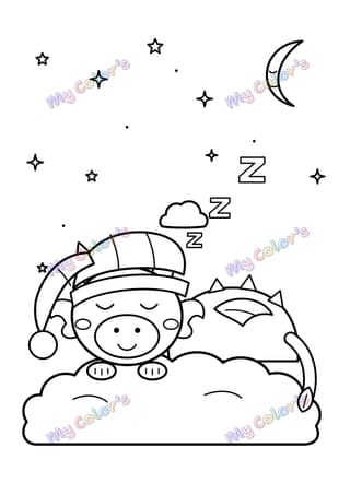 Coloriage Le dragon qui dort sur un nuage à imprimer