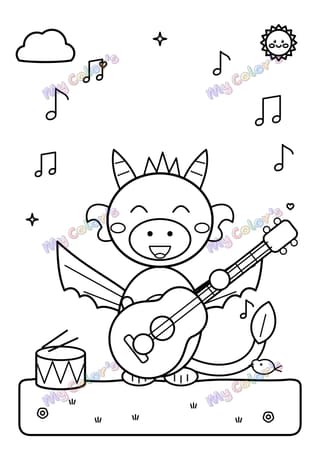 Coloriage Le dragon musicien à imprimer