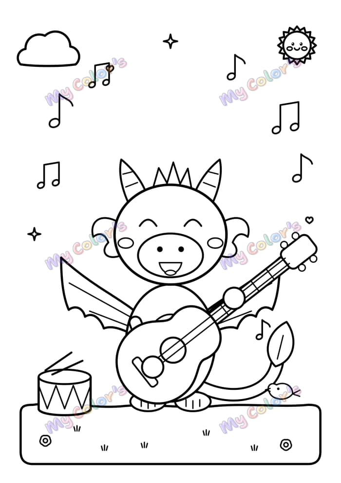 Coloriage Le dragon musicien à imprimer