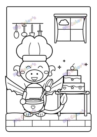 Coloriage Le dragon pâtissier à imprimer