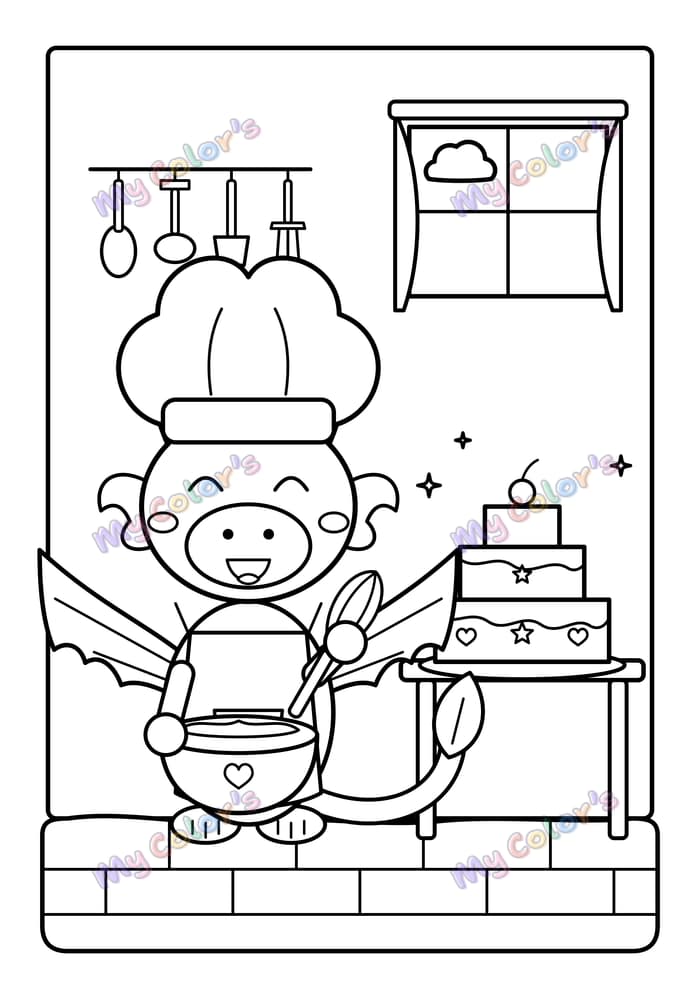 Coloriage Le dragon pâtissier à imprimer