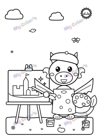 Coloriage Le dragon peintre à imprimer