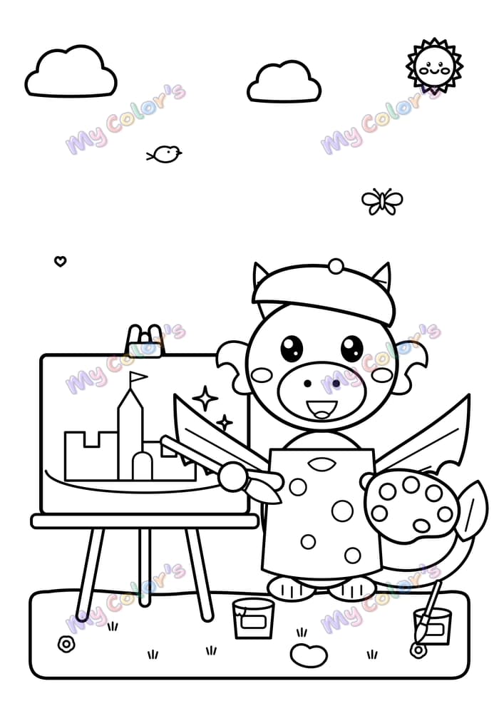 Coloriage Le dragon peintre à imprimer