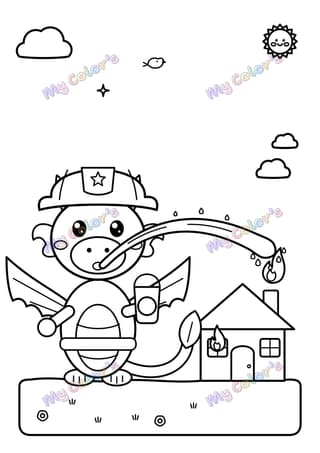 Coloriage Le dragon pompier à imprimer