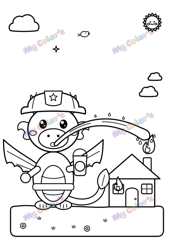 Coloriage Le dragon pompier à imprimer