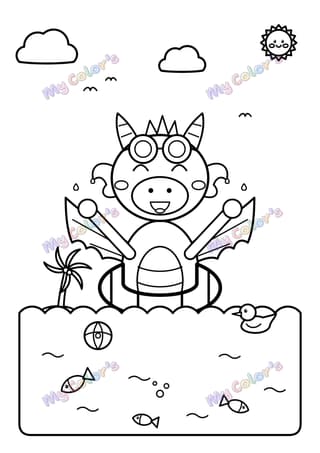 Coloriage Le dragon qui nage à imprimer