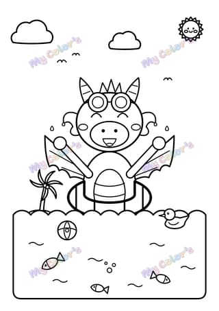 Coloriage Le dragon qui nage à imprimer