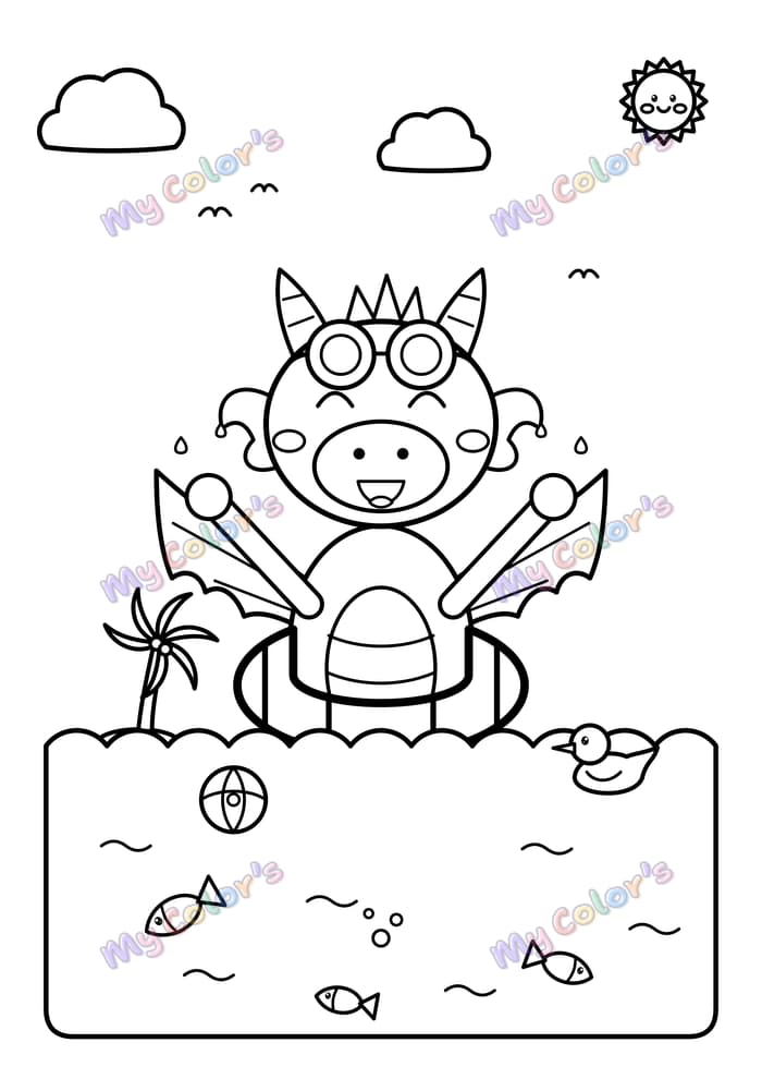 Coloriage Le dragon qui nage à imprimer