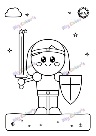 Coloriage L’écuyer et son épée de bois à imprimer