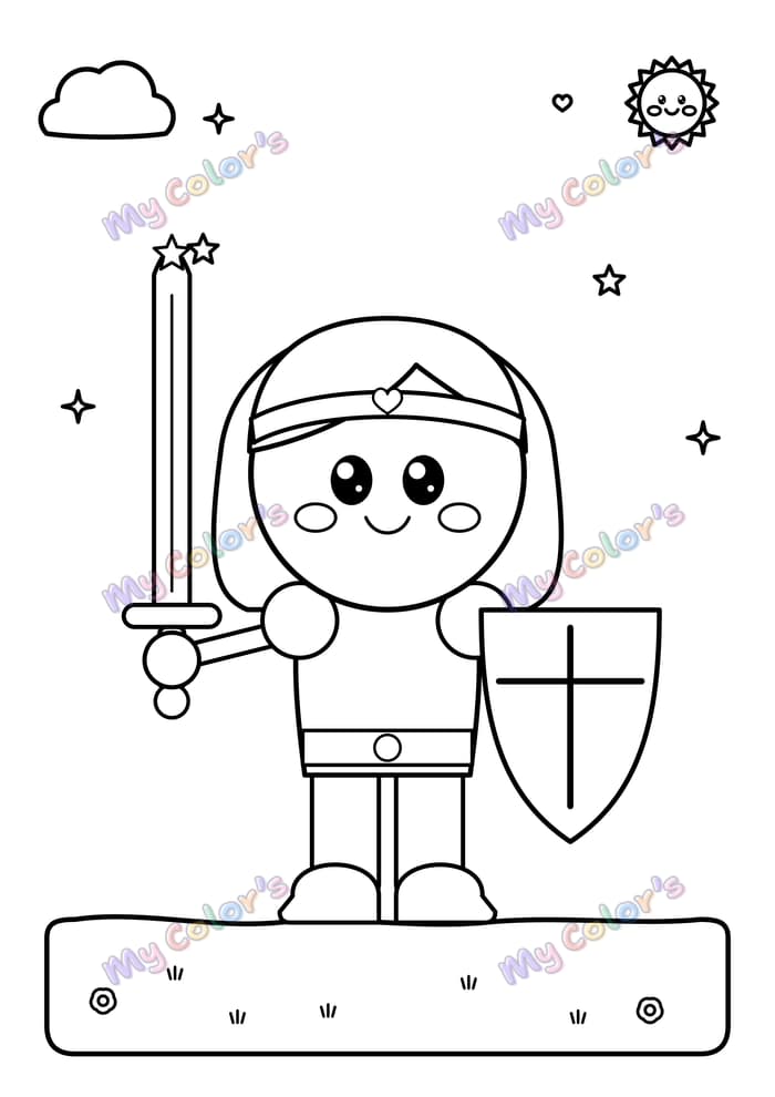 Coloriage L’écuyer et son épée de bois à imprimer