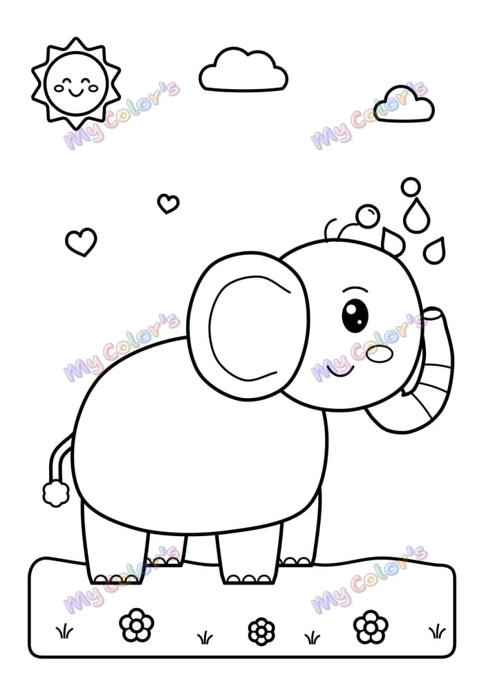 Coloriage L’éléphant arroseur à imprimer
