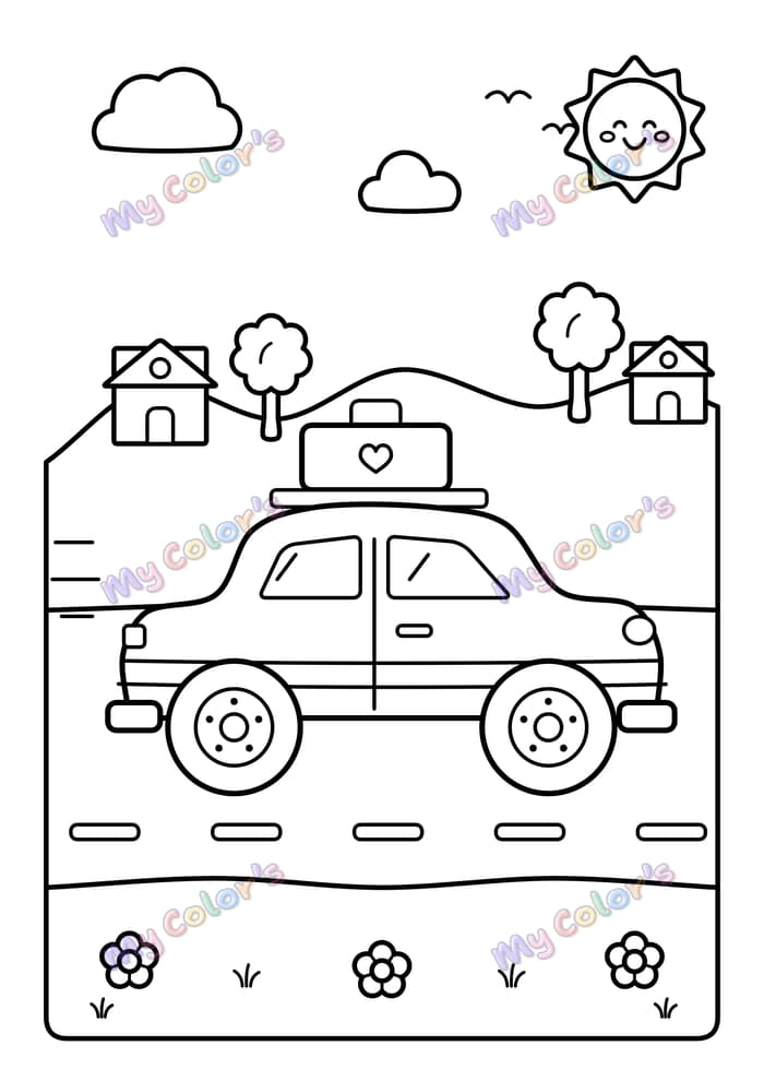 Coloriage En route en voiture ! à imprimer