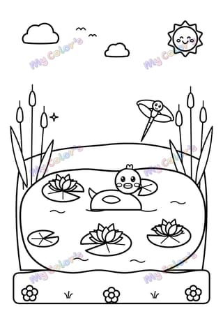 Coloriage L’étang aux nénuphars à imprimer
