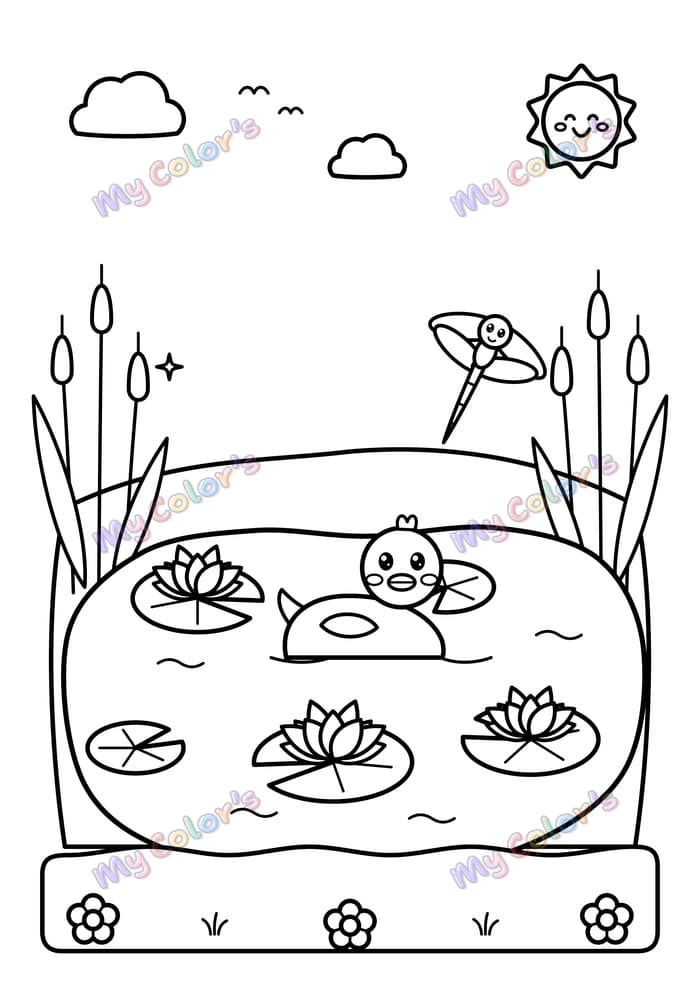 Coloriage L’étang aux nénuphars à imprimer