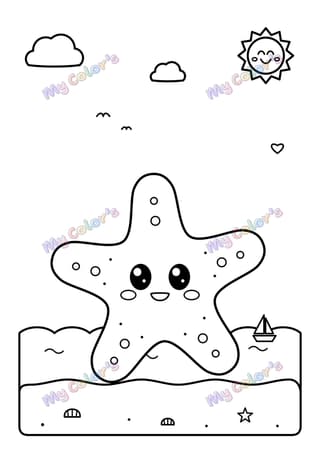 Coloriage L’étoile de mer sur la plage à imprimer