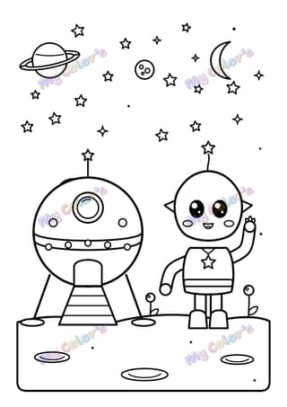 Coloriage L’extraterrestre et son vaisseau à imprimer