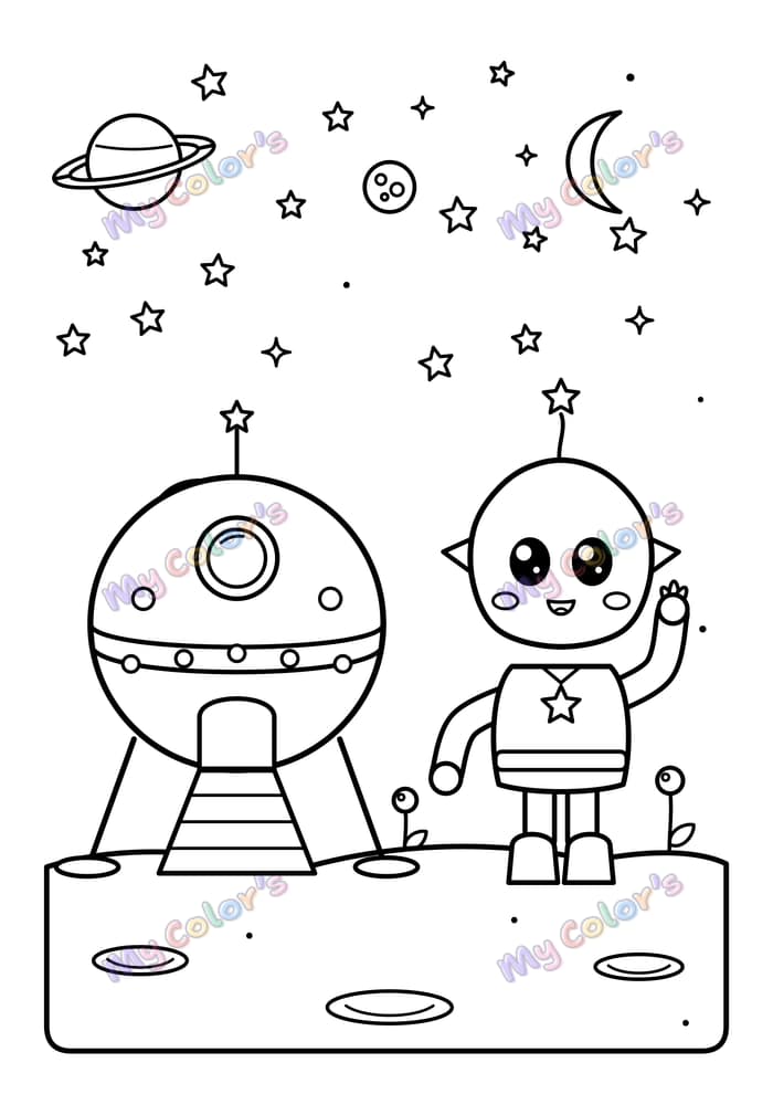 Coloriage L’extraterrestre et son vaisseau à imprimer