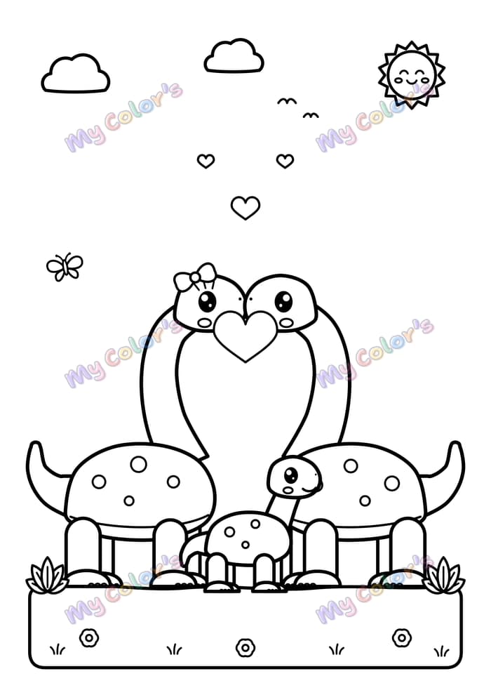 Coloriage La famille diplodocus à imprimer