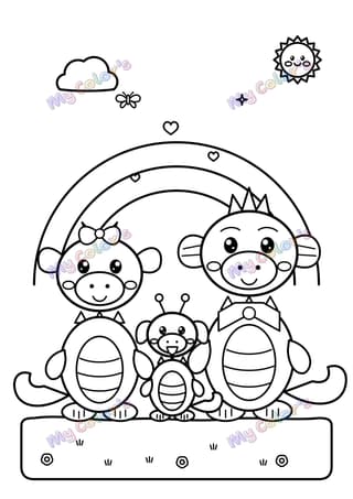 Coloriage La famille de dragons à imprimer