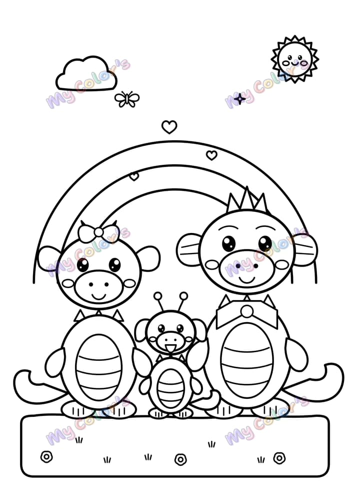 Coloriage La famille de dragons à imprimer