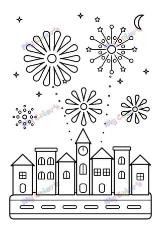 Coloriage Les feux d’artifice du nouvel an à imprimer