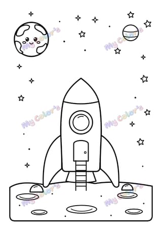Coloriage La fusée posée sur la Lune à imprimer