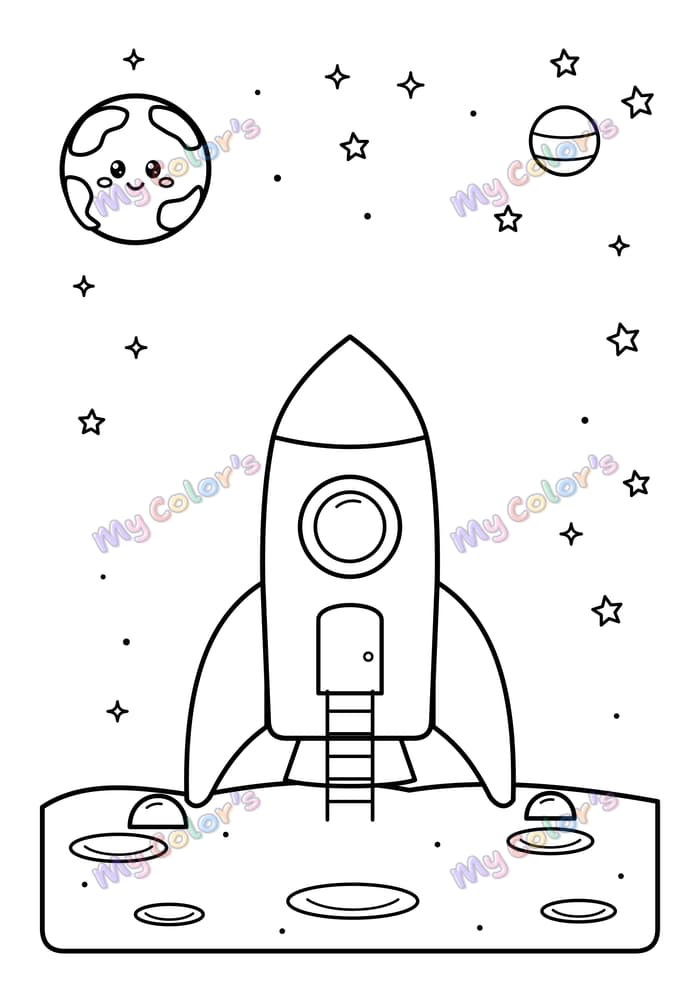 Coloriage La fusée posée sur la Lune à imprimer