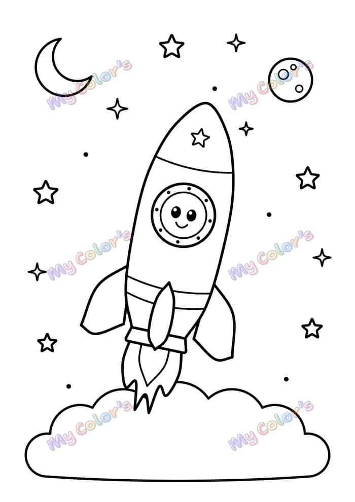 Coloriage Fusée vers les étoiles à imprimer