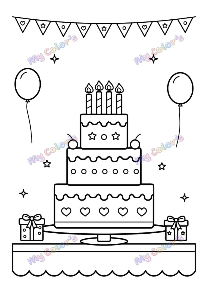 Coloriage Le gâteau d’anniversaire à imprimer