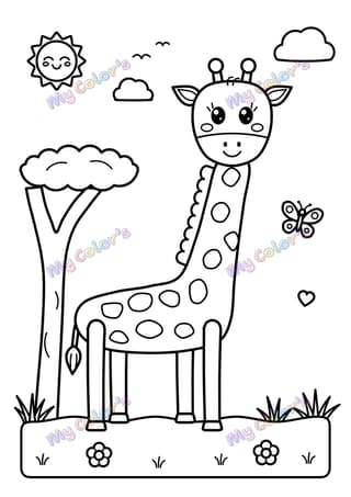 Coloriage La girafe de la savane à imprimer