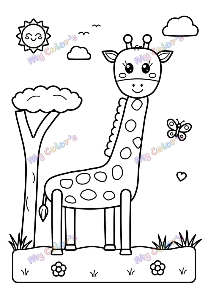 Coloriage La girafe de la savane à imprimer