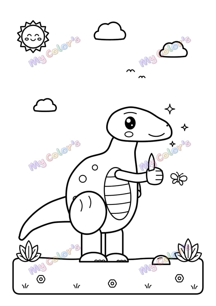 Coloriage L’iguanodon et son pouce à imprimer