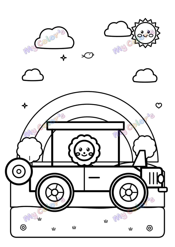 Coloriage La jeep de safari à imprimer