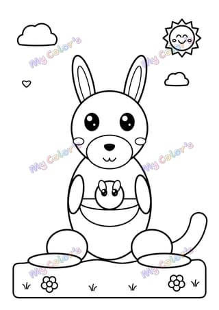 Coloriage Le kangourou et son petit à imprimer