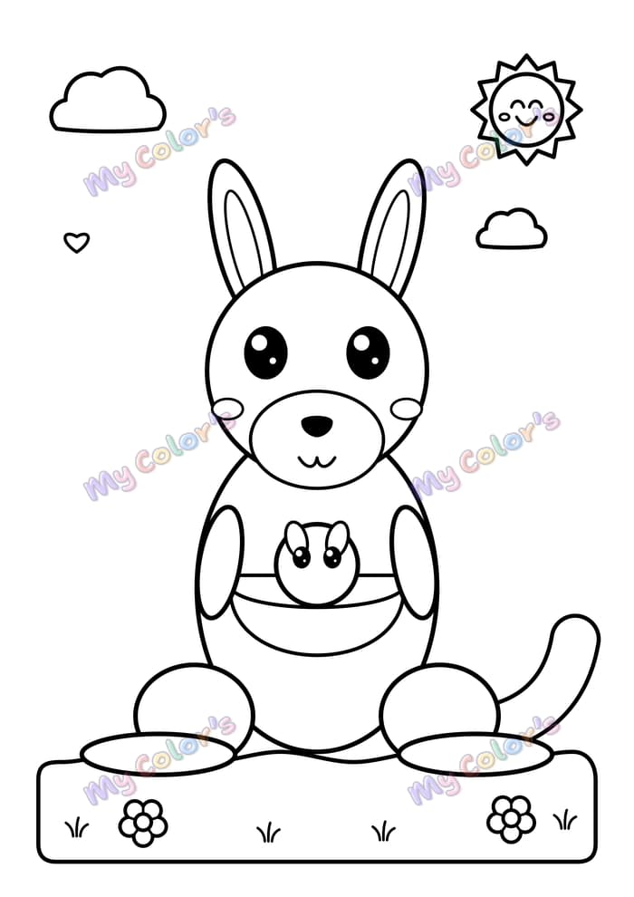 Coloriage Le kangourou et son petit à imprimer