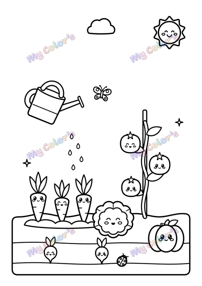 Coloriage Les légumes du potager à imprimer