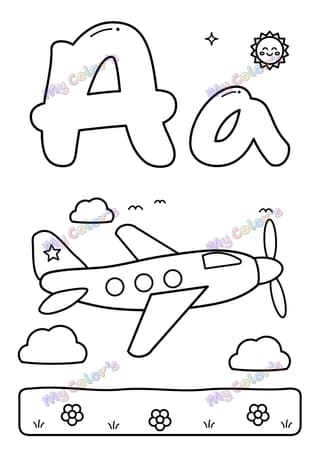 Coloriage La lettre A comme avion à imprimer