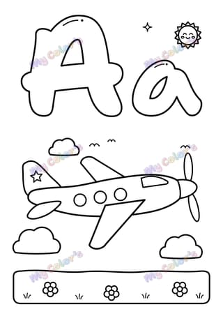 Coloriage La lettre A comme avion à imprimer