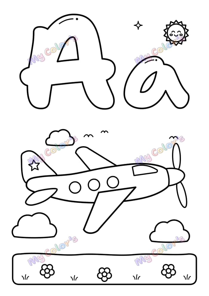 Coloriage La lettre A comme avion à imprimer