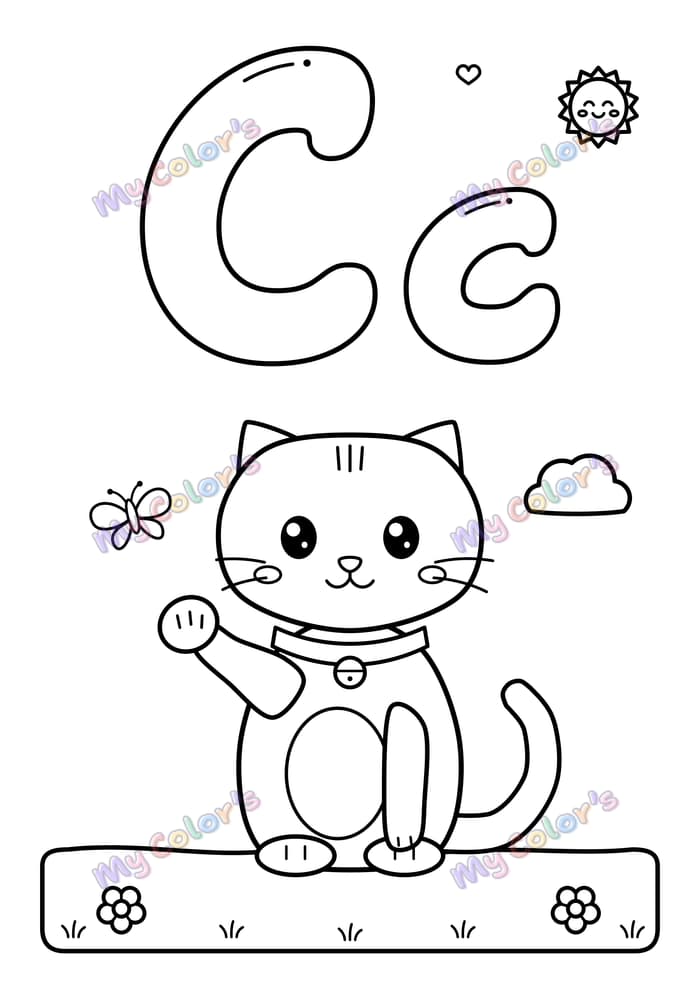 Coloriage La lettre C comme chat à imprimer