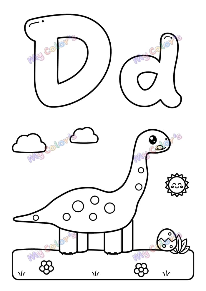 Coloriage La lettre D comme dinosaure à imprimer