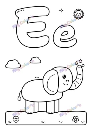 Coloriage La lettre E comme éléphant à imprimer