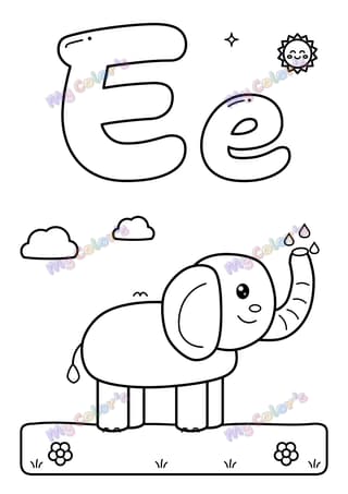 Coloriage La lettre E comme éléphant à imprimer