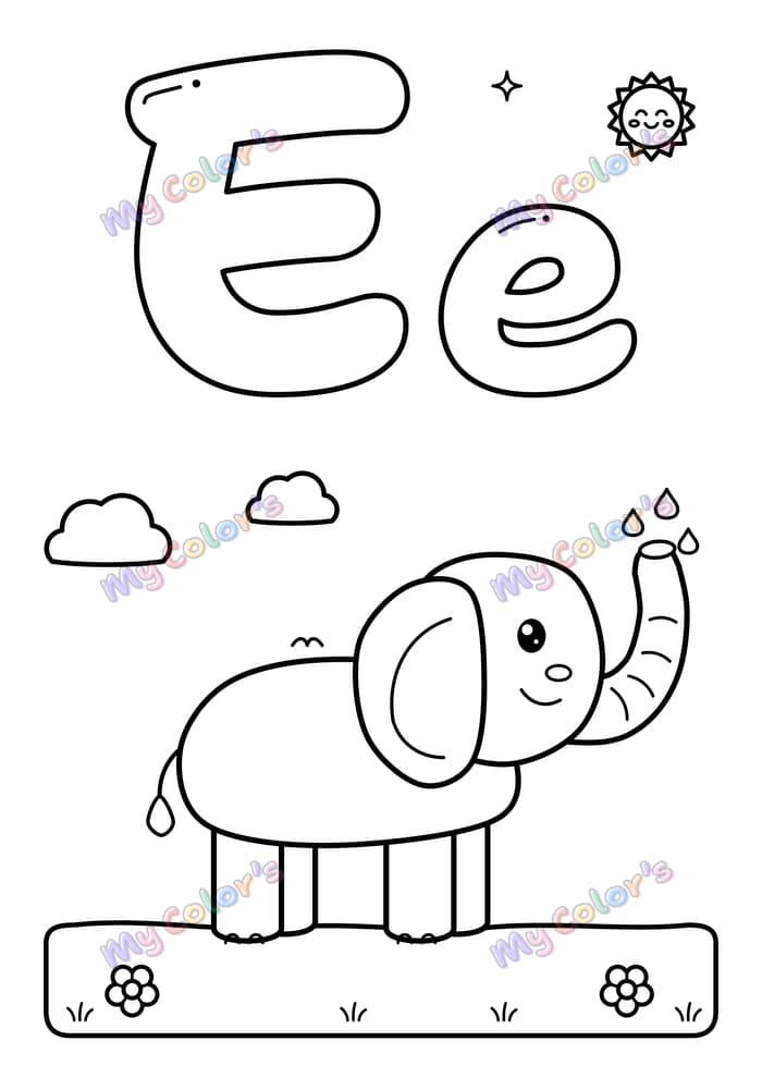Coloriage La lettre E comme éléphant à imprimer